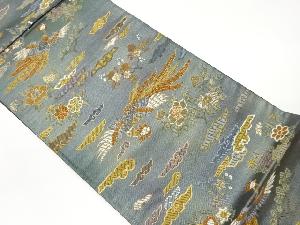 鳳凰・草花に雲取り模様織出し袋帯